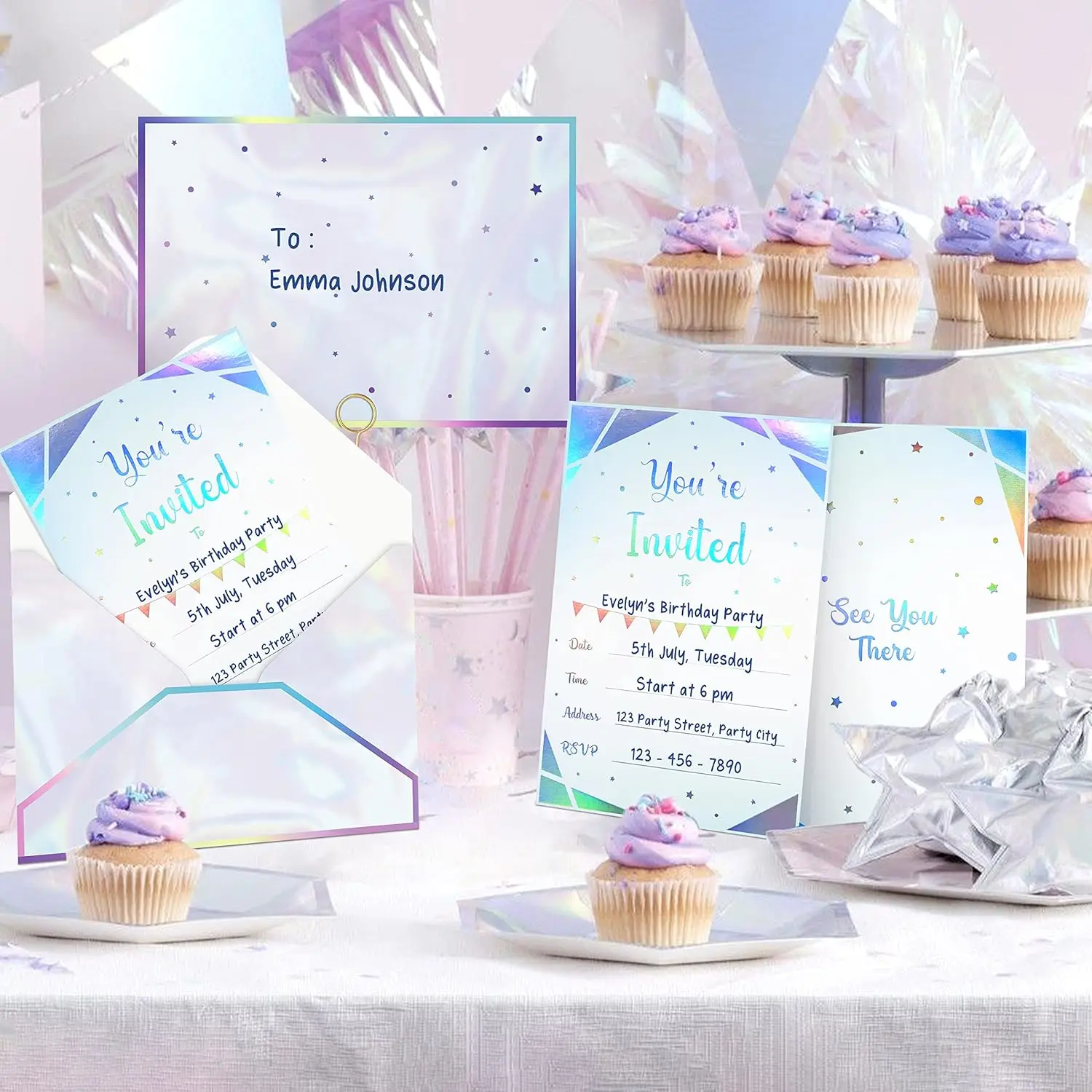 12Set Iridescent Holographic Invitation Card with Envelopes Stickers for Birthday Wedding Bridal Shower Graduation Party Supply
12Set Iridescent Holographic Invitation Card with Envelopes Stickers for Birthday Wedding Bridal Shower Graduation Party Supply