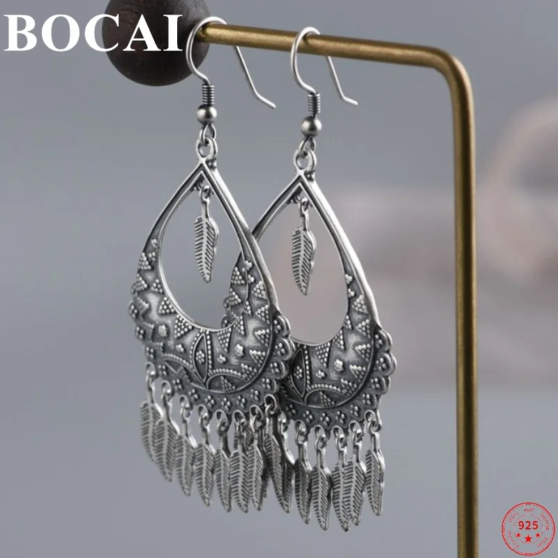 BOCAI S925 Sterling Silver Drop Earrings for Women New Fashion Feather Tassel Ear Drop Palace Style Jewelry
BOCAI S925 Sterling Silver Drop Earrings for Women New Fashion Feather Tassel Ear Drop Palace Style Jewelry