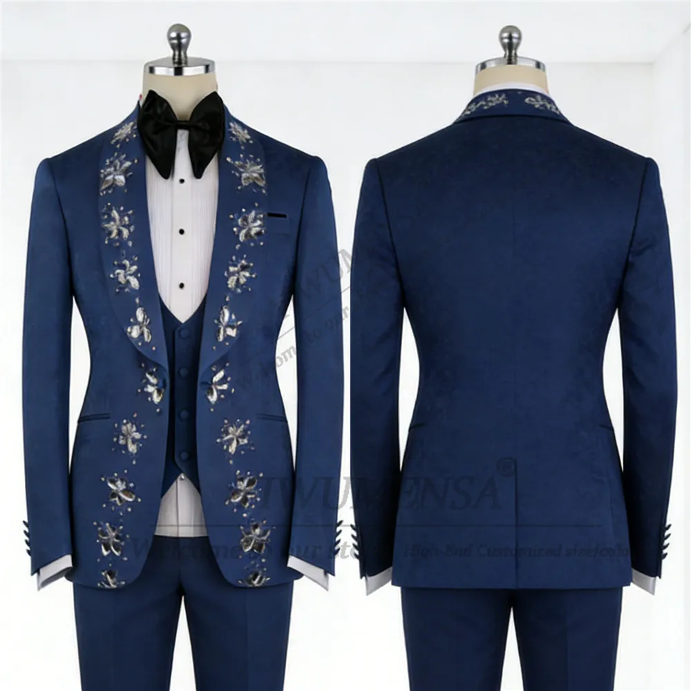 Brilliant Jewelry Beaded Men Suits 3 Piece Set Wedding Party Tuxedos Customized Groom Single Breasted Blazer Trajes Para Hombre
Brilliant Jewelry Beaded Men Suits 3 Piece Set Wedding Party Tuxedos Customized Groom Single Breasted Blazer Trajes Para Hombre