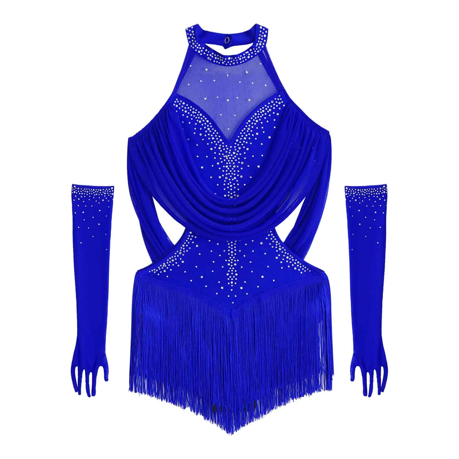 Kid Girls Latin Jazz Dance Dress Sleeveless Tassel Rhinestones Lyrical Gymnastics Leotard with Mesh Gloves for Stage Performance
Kid Girls Latin Jazz Dance Dress Sleeveless Tassel Rhinestones Lyrical Gymnastics Leotard with Mesh Gloves for Stage Performance