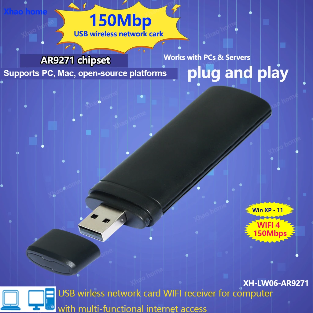 USB WiFi Adapter 150Mbps AR9271 Wireless Network Receiver AP Mode Plug and Play Desktop PC Laptop TV Stick for Windows/Linux
USB WiFi Adapter 150Mbps AR9271 Wireless Network Receiver AP Mode Plug and Play Desktop PC Laptop TV Stick for Windows/Linux