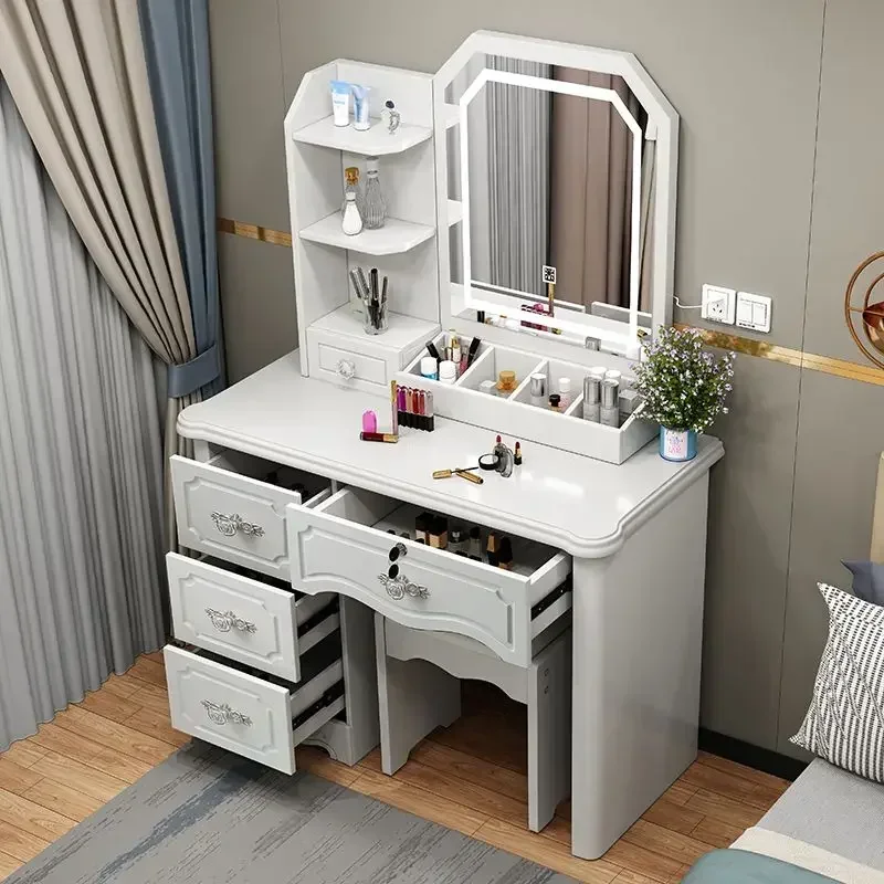 Bedroom Multifunctional Vanity Table Led Lights Drawer Girls Vanity Table Modern Luxury Coffe Chambre Furniture
Bedroom Multifunctional Vanity Table Led Lights Drawer Girls Vanity Table Modern Luxury Coffe Chambre Furniture
