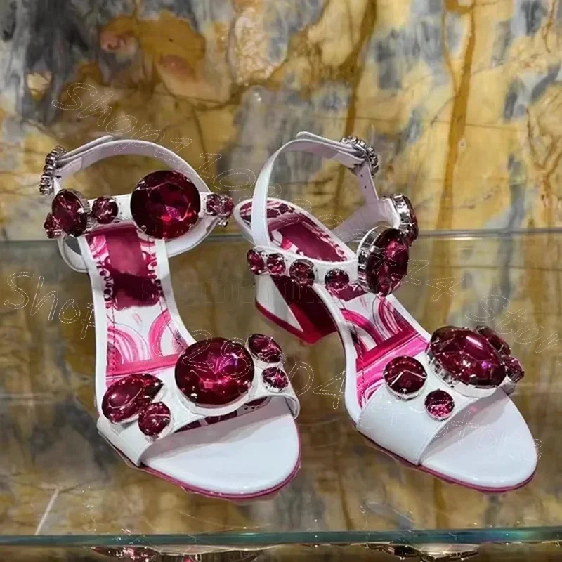 Newest Crystal Embellished High Heel Sandals Women Summer Open Toe Flower Printed Ankle Strap Dress Shoes Chunky Heels Sandals
Newest Crystal Embellished High Heel Sandals Women Summer Open Toe Flower Printed Ankle Strap Dress Shoes Chunky Heels Sandals