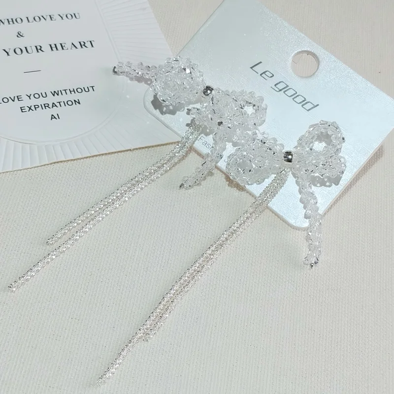 Sweet Clear Crystal Bowknot Long Tassel Drop Earrings Women Fairy Beaded Bow Chain Dangle Earring Mother's Day Gift
Sweet Clear Crystal Bowknot Long Tassel Drop Earrings Women Fairy Beaded Bow Chain Dangle Earring Mother's Day Gift