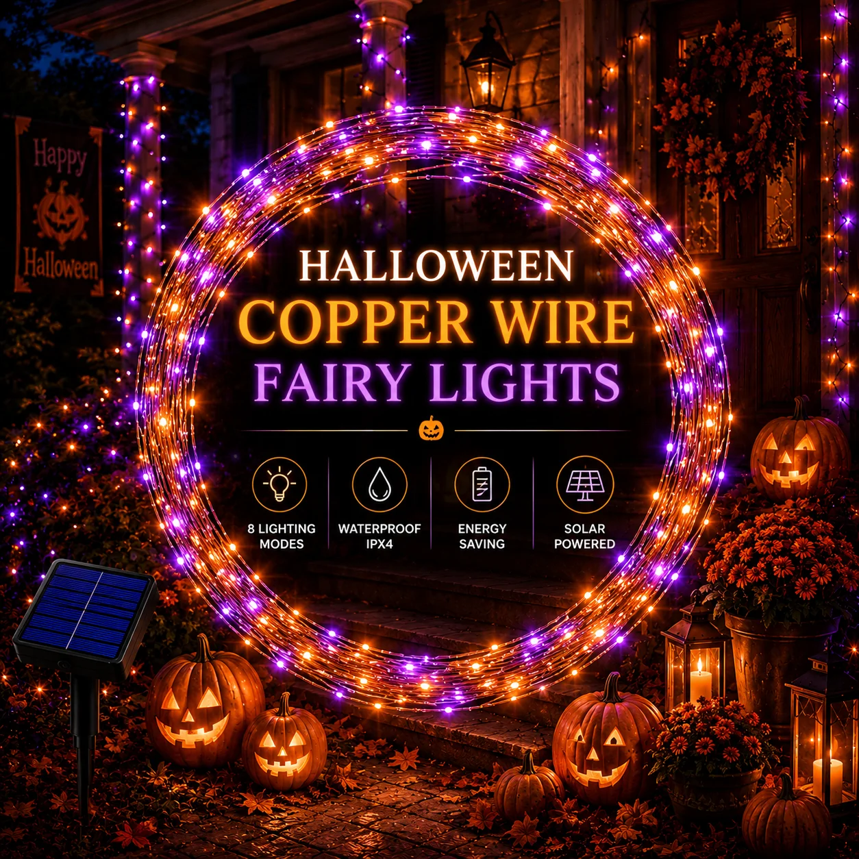 Solar Purple Orange Halloween Copper Wire String Lights, Outdoor LED Fairy Lights for Garden Yard Party Holiday Decor
Solar Purple Orange Halloween Copper Wire String Lights, Outdoor LED Fairy Lights for Garden Yard Party Holiday Decor