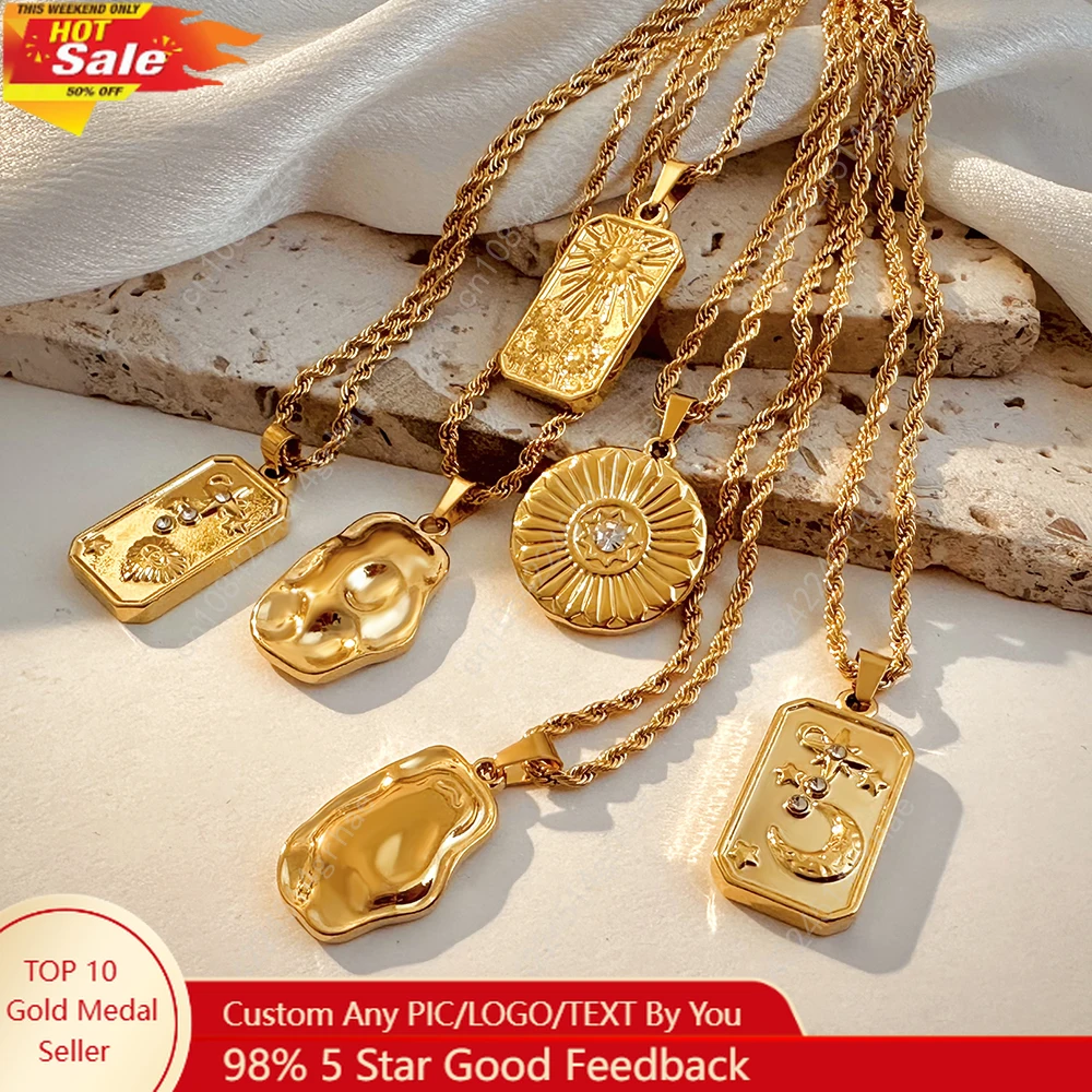 Vintage Glossy Gold Plated Hammered Irregular Pendant Neckalce for Women Moon Star Stainless Steel Twist Chain Necklaces Jewelry
Vintage Glossy Gold Plated Hammered Irregular Pendant Neckalce for Women Moon Star Stainless Steel Twist Chain Necklaces Jewelry