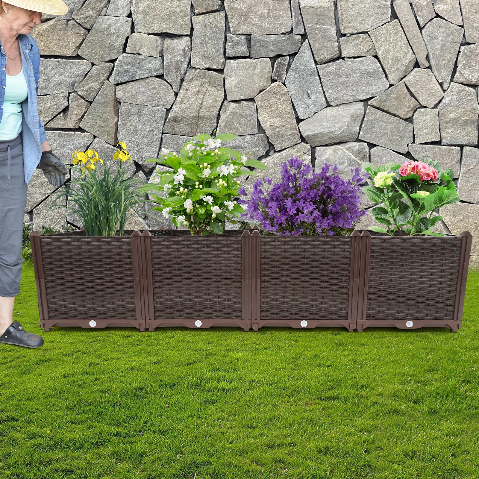 Deep Brown Raised Garden Bed Box With Rattan Texture Panel Premium Plastic Material For Balcony Garden And Backyard Use
Deep Brown Raised Garden Bed Box With Rattan Texture Panel Premium Plastic Material For Balcony Garden And Backyard Use