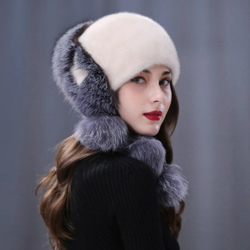 Winter Thickened Thermal Fur Hat Ladies Luxury Mink Fur Outdoor Cold Prevention Hat Fox Hair Tail Decorative Fashion Fur Hat
Winter Thickened Thermal Fur Hat Ladies Luxury Mink Fur Outdoor Cold Prevention Hat Fox Hair Tail Decorative Fashion Fur Hat