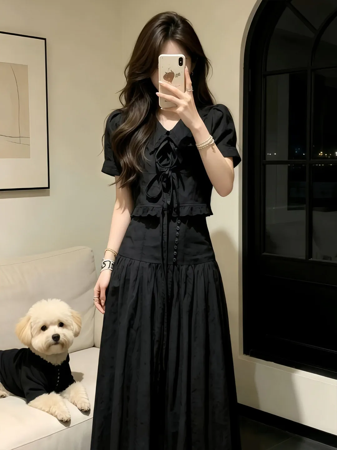 Slimming High Waist A-Line Skirt Set Short Sleeve Black Women's Fashion Summer Outfit Knot CleanFit Breathable Casual
Slimming High Waist A-Line Skirt Set Short Sleeve Black Women's Fashion Summer Outfit Knot CleanFit Breathable Casual