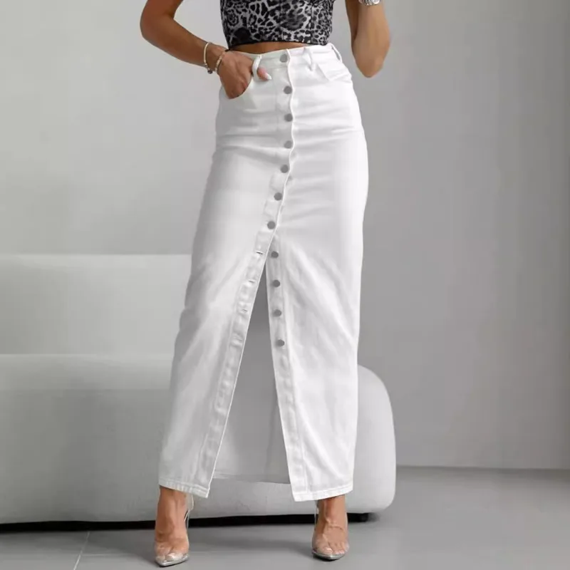 Elegant White Medi Jeans Skirt Side Split Women Denim Long Skirts Buttons Single Breasted Vintage Hip High Waisted Casual Dress
Elegant White Medi Jeans Skirt Side Split Women Denim Long Skirts Buttons Single Breasted Vintage Hip High Waisted Casual Dress