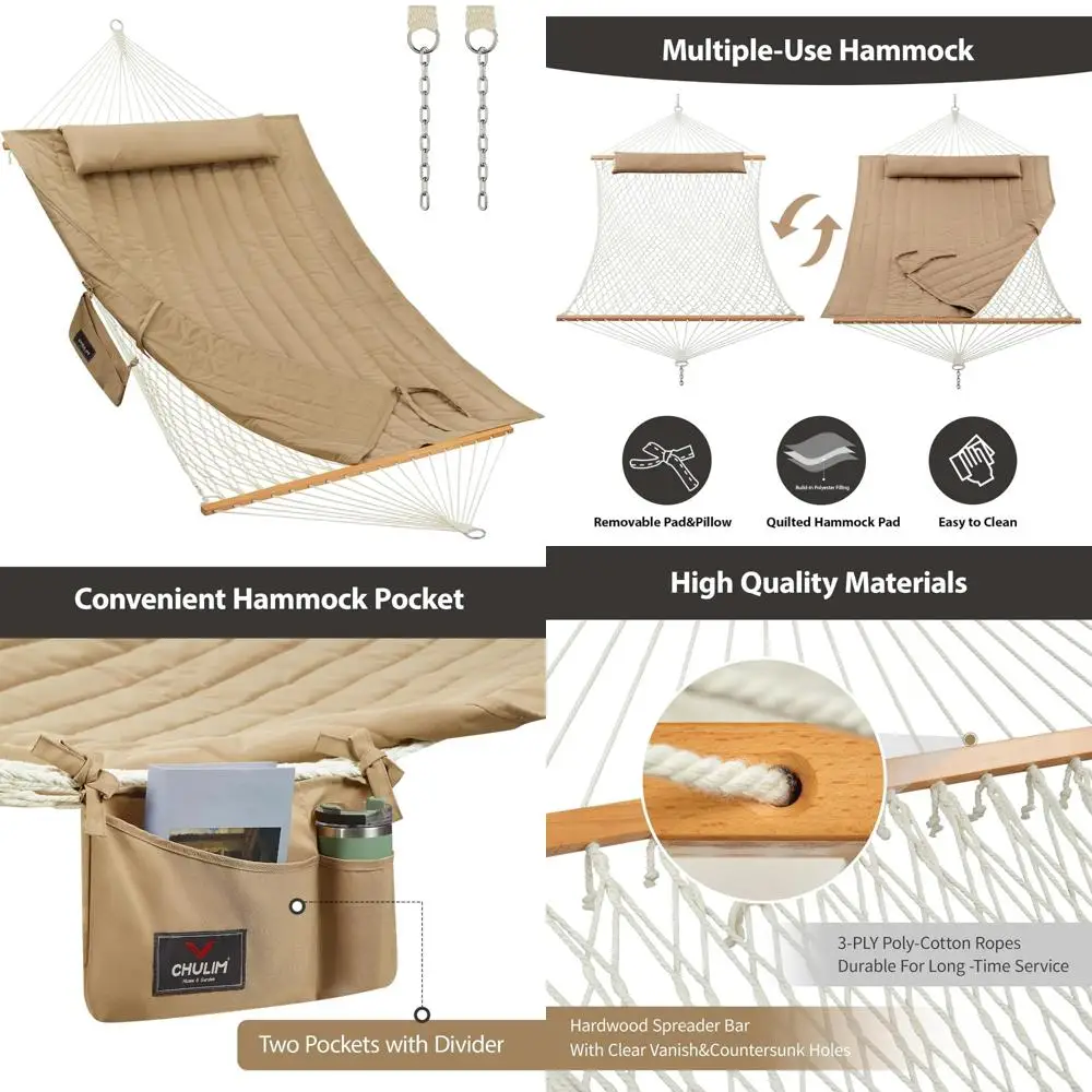 Двойной гамак большой емкости с полиэстеровой подушкой и подушкой, уличный веревочный гамак с разбрасывателями из твердой древесины
Двойной гамак большой емкости с полиэстеровой подушкой и подушкой, уличный веревочный гамак с разбрасывателями из твердой древесины