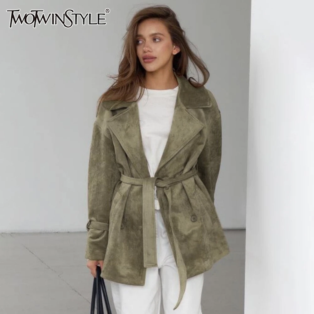TWOTWINSTYLE Elegant Retro Suede Jacket for Women Lapel Long Sleeve Slimming Patchwork Lace Up Coat Female New Style Clothing
TWOTWINSTYLE Elegant Retro Suede Jacket for Women Lapel Long Sleeve Slimming Patchwork Lace Up Coat Female New Style Clothing