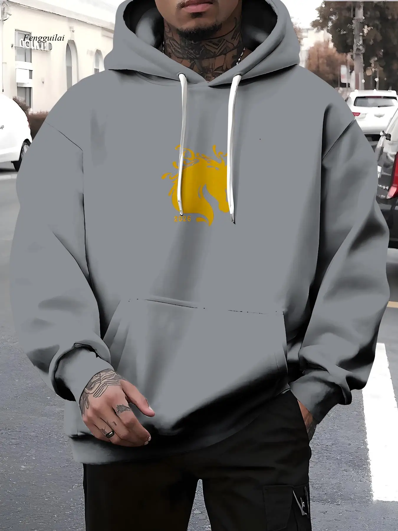 Hooded Sweatshirt with Golden-Yellow Print - Heavyweight 2025 Spring/Fall Winter Casual Pullover
Hooded Sweatshirt with Golden-Yellow Print - Heavyweight 2025 Spring/Fall Winter Casual Pullover