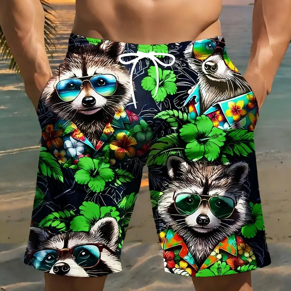Hawaii Men Swim Shorts Cool Raccoon Floral Print Elastic Drawstring Quick Dry Light Fabric Side Pockets Beach Vacation Trunks
Hawaii Men Swim Shorts Cool Raccoon Floral Print Elastic Drawstring Quick Dry Light Fabric Side Pockets Beach Vacation Trunks