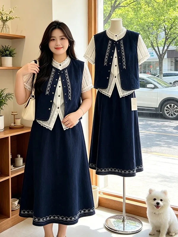 Large Size Ethnic Style Women's Summer 2026 New White Base Shirt Denim Vest Skirt Two-Piece Set Korean Loose Fit High Waist
Large Size Ethnic Style Women's Summer 2026 New White Base Shirt Denim Vest Skirt Two-Piece Set Korean Loose Fit High Waist