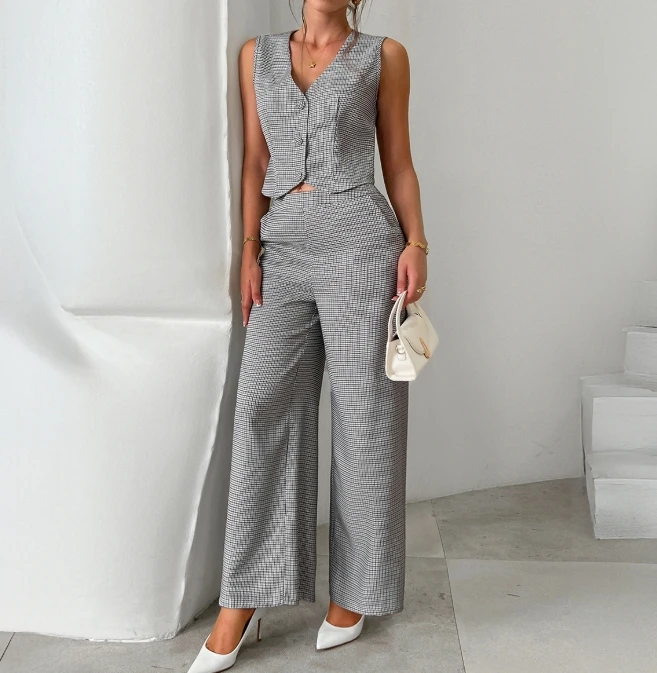 2PCS Women's Plaid Cardigan Suit Vest & Wide Leg Pants Set Temperament Commuting New Fashion Women Elegant Trousers Outfits
2PCS Women's Plaid Cardigan Suit Vest & Wide Leg Pants Set Temperament Commuting New Fashion Women Elegant Trousers Outfits
