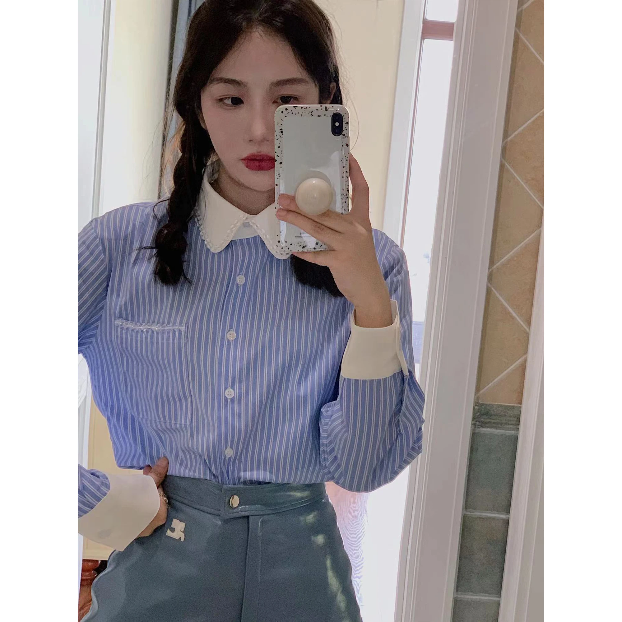 Amor Original Design Crystal Beaded Blue Striped Slim Fit Long Sve irt Commute Sle Collar Button Detail Regular L...
Amor Original Design Crystal Beaded Blue Striped Slim Fit Long Sve irt Commute Sle Collar Button Detail Regular L...