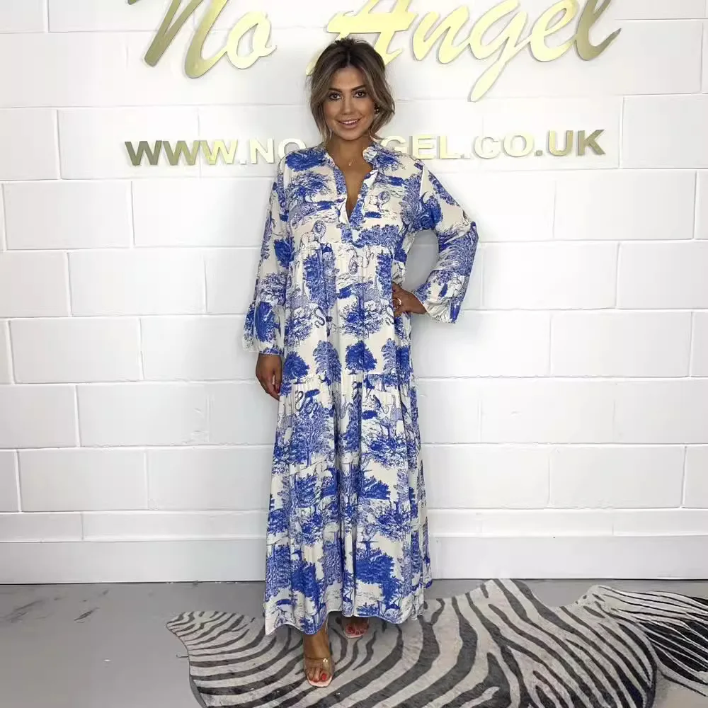 Autumn Elegant Print Maxi Dress Women's Fashion Holiday Long-Sleeved V Collar Loose Floor-Length Dresses 2024 New Lady Vestidos
Autumn Elegant Print Maxi Dress Women's Fashion Holiday Long-Sleeved V Collar Loose Floor-Length Dresses 2024 New Lady Vestidos