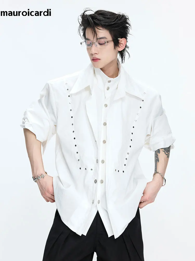 Mauroicardi Spring Autumn Embroidery Studded White Shirt Men Long Sleeve Mens Designer Fake 2 Pieces Clothes High Quality Shirts
Mauroicardi Spring Autumn Embroidery Studded White Shirt Men Long Sleeve Mens Designer Fake 2 Pieces Clothes High Quality Shirts