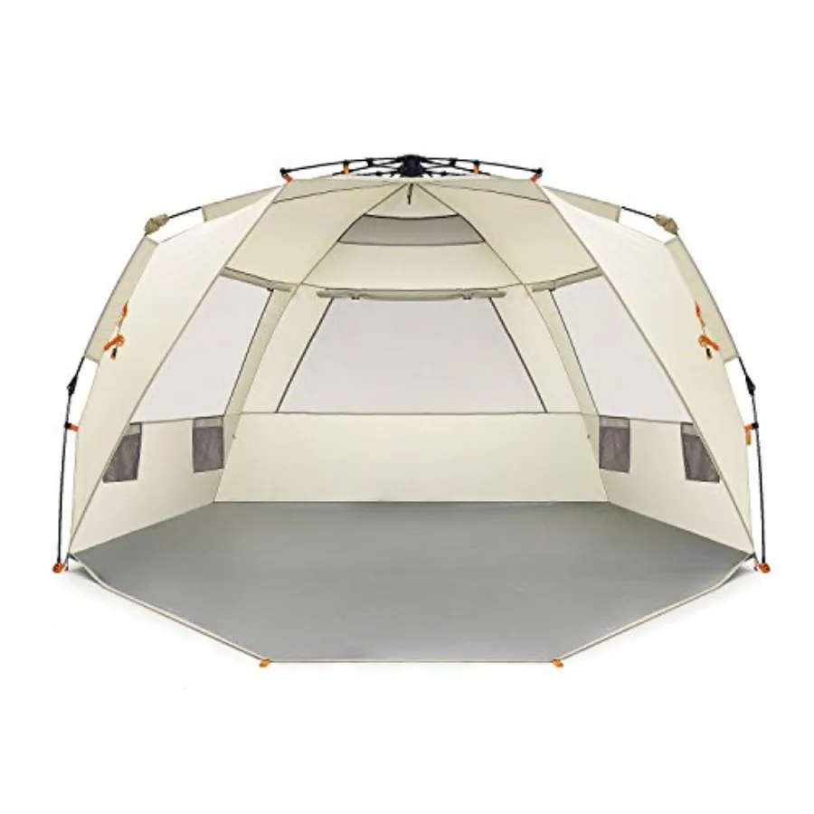 Beach tent for 4-6 persons, beige polyester fabric, instant setup with extended zippered porch, UV protection and ventilation
Beach tent for 4-6 persons, beige polyester fabric, instant setup with extended zippered porch, UV protection and ventilation