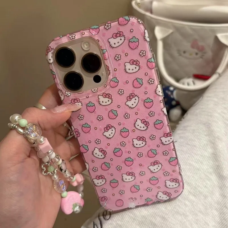 Cartoon Cute sweet strawberry Hello Kitty Bling Glitte Phone Case For iPhone 13 14 15 16 Pro Max ins creative KT Wrist Strap
Cartoon Cute sweet strawberry Hello Kitty Bling Glitte Phone Case For iPhone 13 14 15 16 Pro Max ins creative KT Wrist Strap