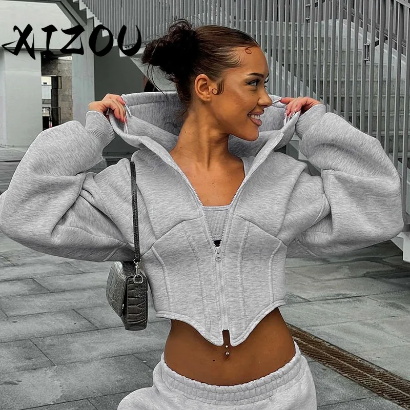 XIZOU Women Fleece Hooded Sweatshirts 2025 Fall Winter Long Sleeve Zipper Slim Corset Jacket Tops Casual Streetwear Grey Tops
XIZOU Women Fleece Hooded Sweatshirts 2025 Fall Winter Long Sleeve Zipper Slim Corset Jacket Tops Casual Streetwear Grey Tops