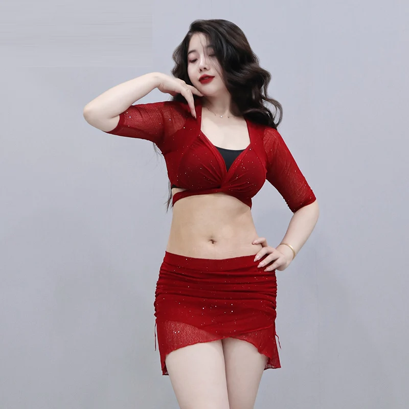 BellyDance Practice Set V-neck Half Sleeve Top+Sexy Hip Wrap Short Skirt 2pcs Women Oriental Dance Professional Training Clothes
BellyDance Practice Set V-neck Half Sleeve Top+Sexy Hip Wrap Short Skirt 2pcs Women Oriental Dance Professional Training Clothes