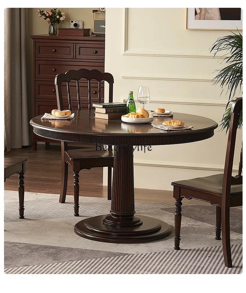 American French retro solid wood dining table round table modern simple home
American French retro solid wood dining table round table modern simple home