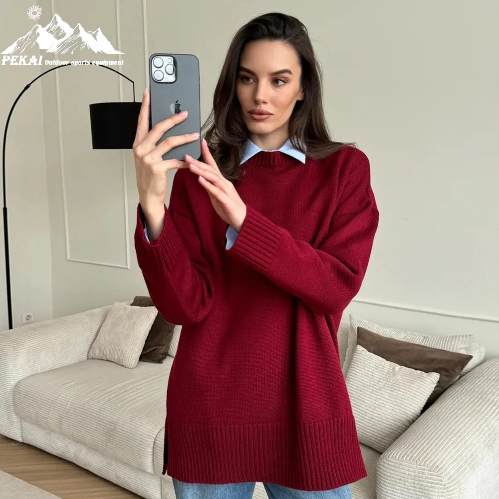 Round Neck Pullover Sweater European American Split Solid Color Knitted Sweater Multifunctional Warm Casual Women Sweater
Round Neck Pullover Sweater European American Split Solid Color Knitted Sweater Multifunctional Warm Casual Women Sweater