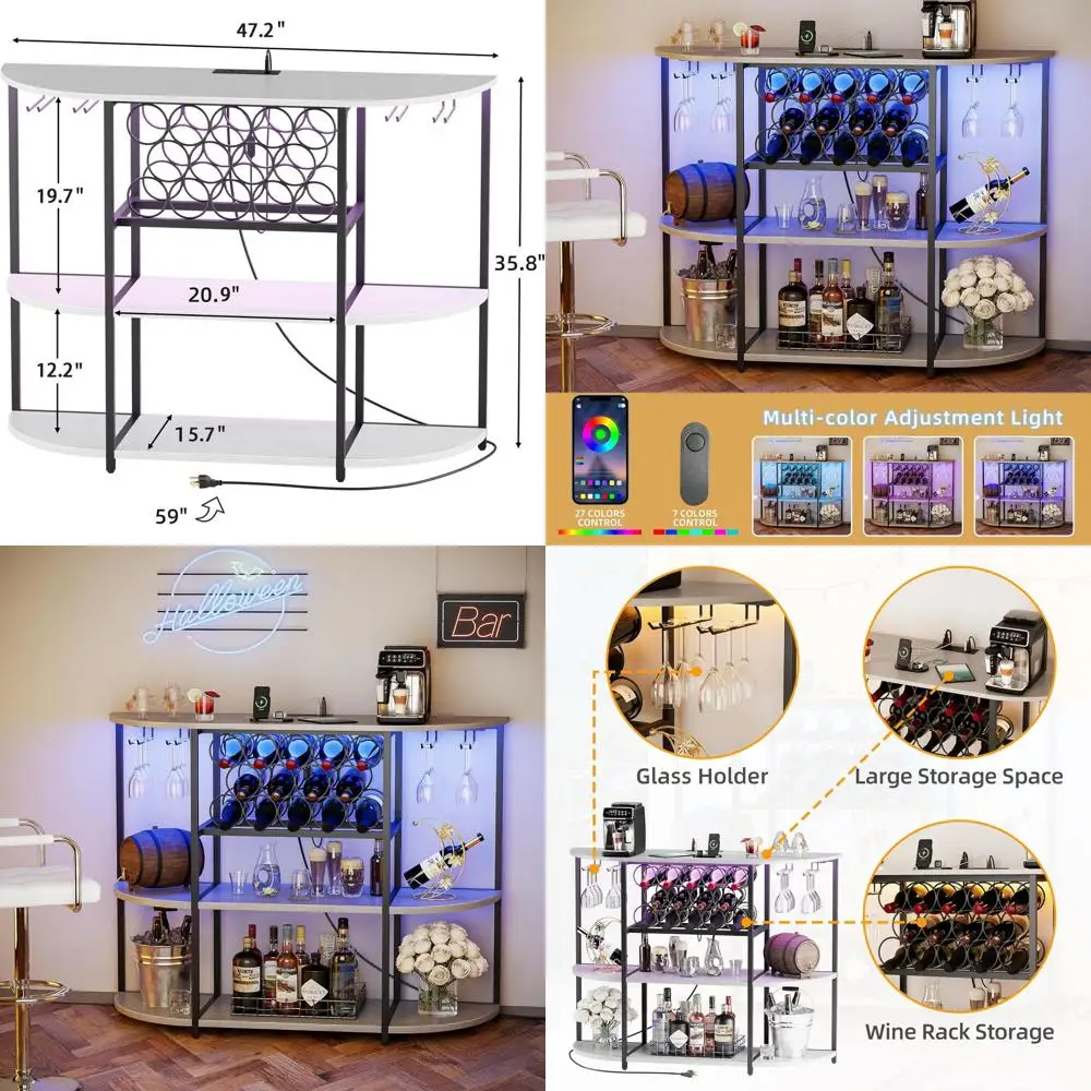 Contemporary LED-Lit Wine Bar Cabinet with Glass Holder and Power Outlets, Freestanding Coffee Liquor Storage for Home Kitchen D
Contemporary LED-Lit Wine Bar Cabinet with Glass Holder and Power Outlets, Freestanding Coffee Liquor Storage for Home Kitchen D