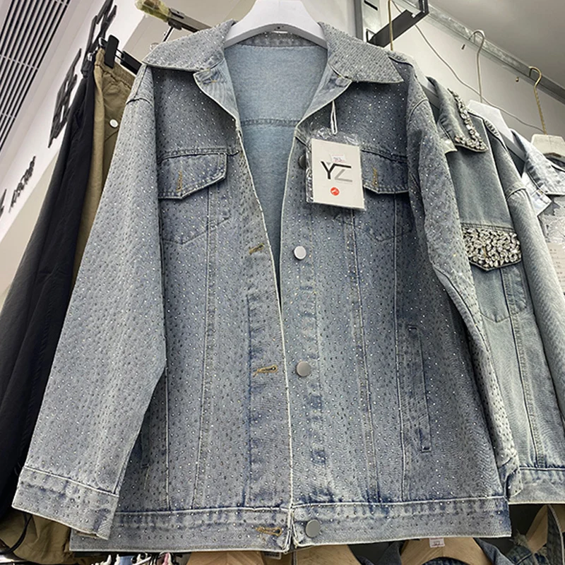 Fashion Diamond Blue Denim Jacket Spring Autumn Loose Casual Turndown Collar Single-Breasted Long Sleeve Female Cowboy Outerwear
Fashion Diamond Blue Denim Jacket Spring Autumn Loose Casual Turndown Collar Single-Breasted Long Sleeve Female Cowboy Outerwear