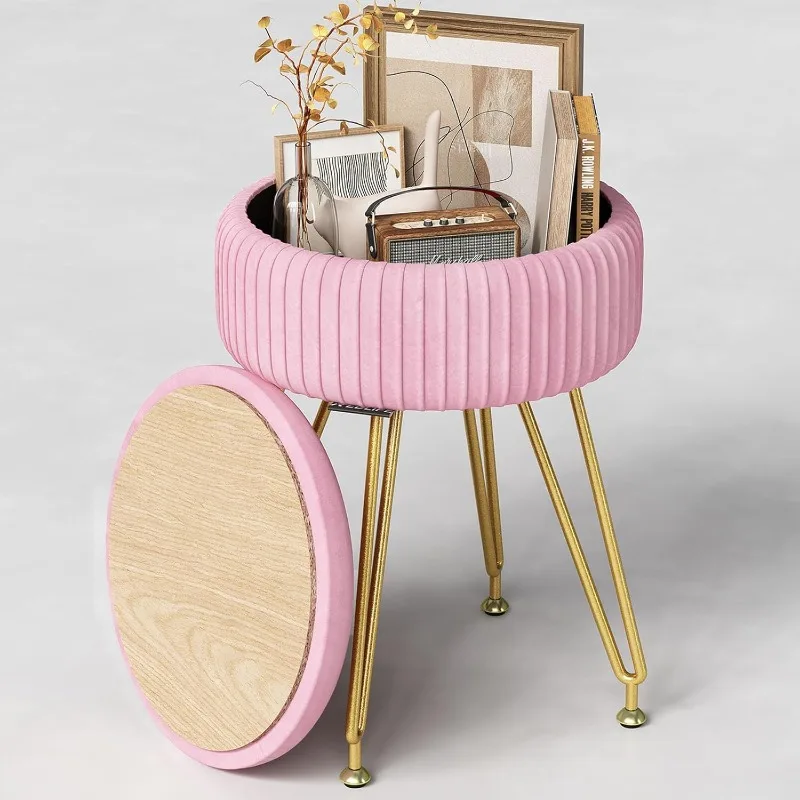 Vanity Stool with Storage, Round Vanity Stool Chair, Velvet Vanity Stool with Gold Metal Leg, Small Vanity Chair, Multif
Vanity Stool with Storage, Round Vanity Stool Chair, Velvet Vanity Stool with Gold Metal Leg, Small Vanity Chair, Multif