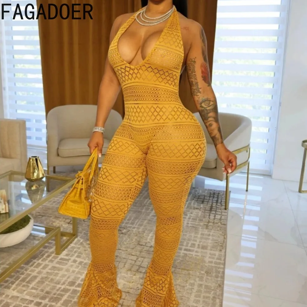 FAGADOER Sexy Lace Perspective Hollow Out Bodycon One Piece Jumpsuits Women Deep V Halter Backless Slim Sheer Playsuits Clubwear
FAGADOER Sexy Lace Perspective Hollow Out Bodycon One Piece Jumpsuits Women Deep V Halter Backless Slim Sheer Playsuits Clubwear