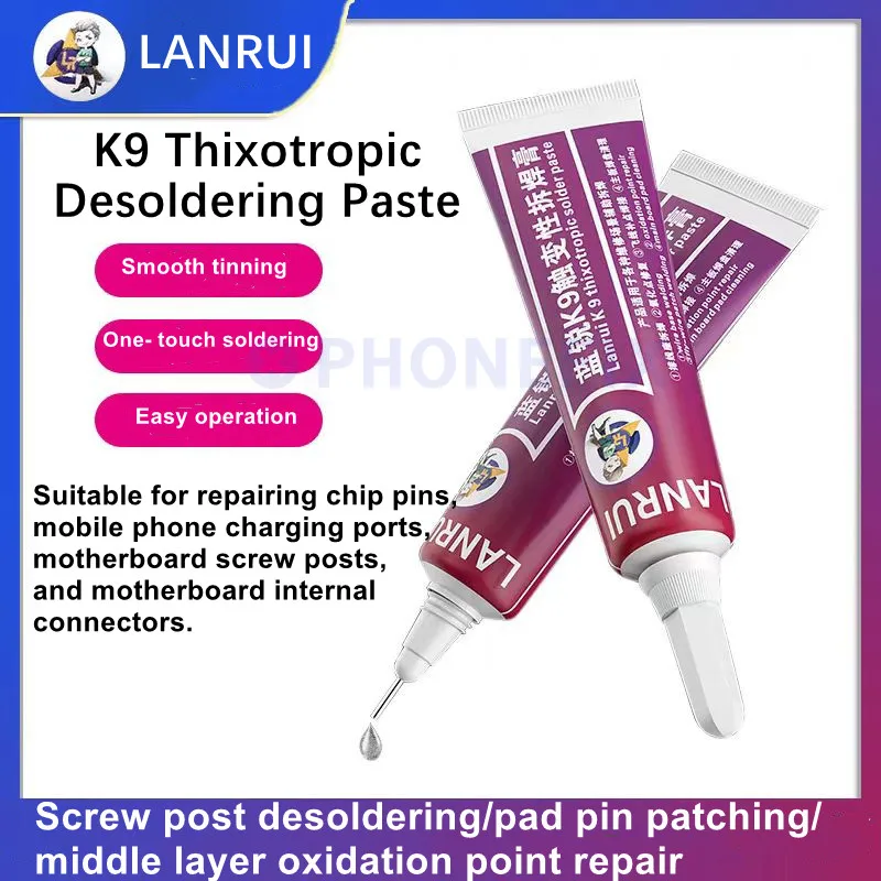 LanRui K9 15ml Thixotropic De-Sulfurization Paste Flight Line Battery Holder Tail Plug Motherboard Layer Repair Welding Tools
LanRui K9 15ml Thixotropic De-Sulfurization Paste Flight Line Battery Holder Tail Plug Motherboard Layer Repair Welding Tools