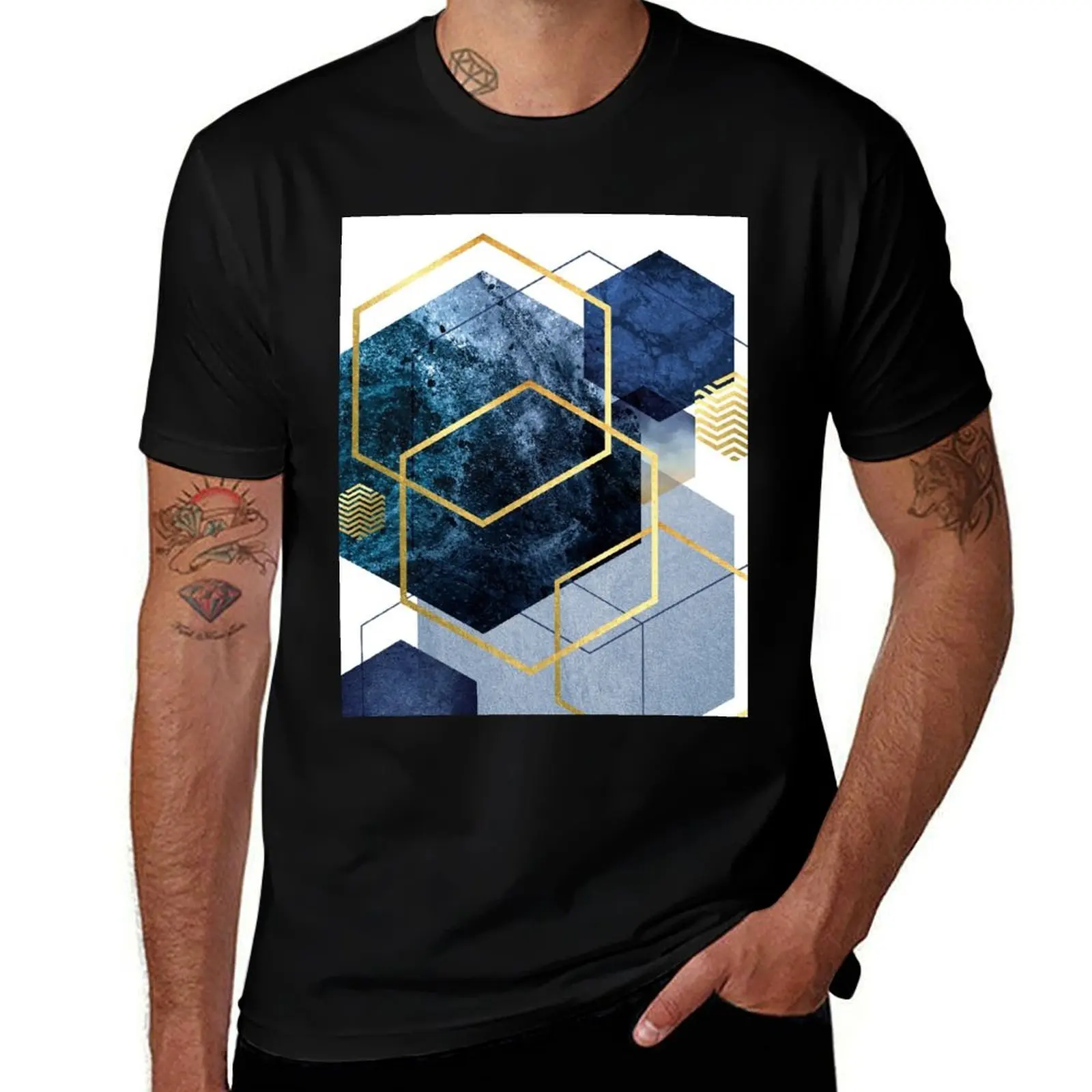Navy and Gold Geo T-Shirt Sweat Absorbing Sports Tee Shirt
Navy and Gold Geo T-Shirt Sweat Absorbing Sports Tee Shirt