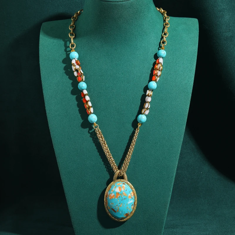 Vintage Turquoise Necklace Pendent Large Colorful Oval New Trends For Women 2026 Antique Gold Plated Wedding Bride Charm Jewel
Vintage Turquoise Necklace Pendent Large Colorful Oval New Trends For Women 2026 Antique Gold Plated Wedding Bride Charm Jewel