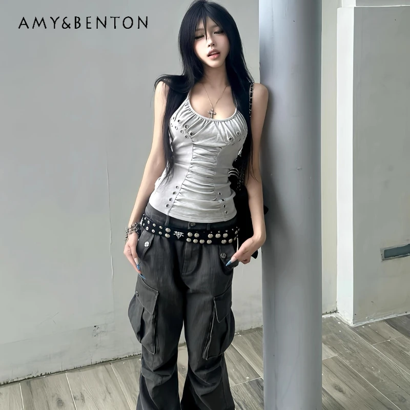 Original Design Punk Silver Pleated Women's Vest 2025 Summer New Metal Buckle Slimming Thin Versatile Hot Girl Y2k Sling Ladies
Original Design Punk Silver Pleated Women's Vest 2025 Summer New Metal Buckle Slimming Thin Versatile Hot Girl Y2k Sling Ladies