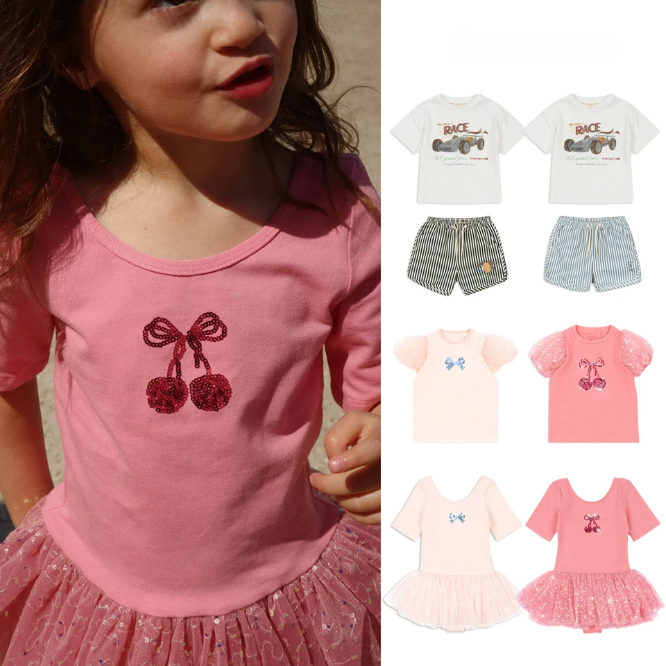 25ss ks summer new children's girls boys cute print T-shirt cherry bow dance clothes for baby girls striped beach shorts
25ss ks summer new children's girls boys cute print T-shirt cherry bow dance clothes for baby girls striped beach shorts