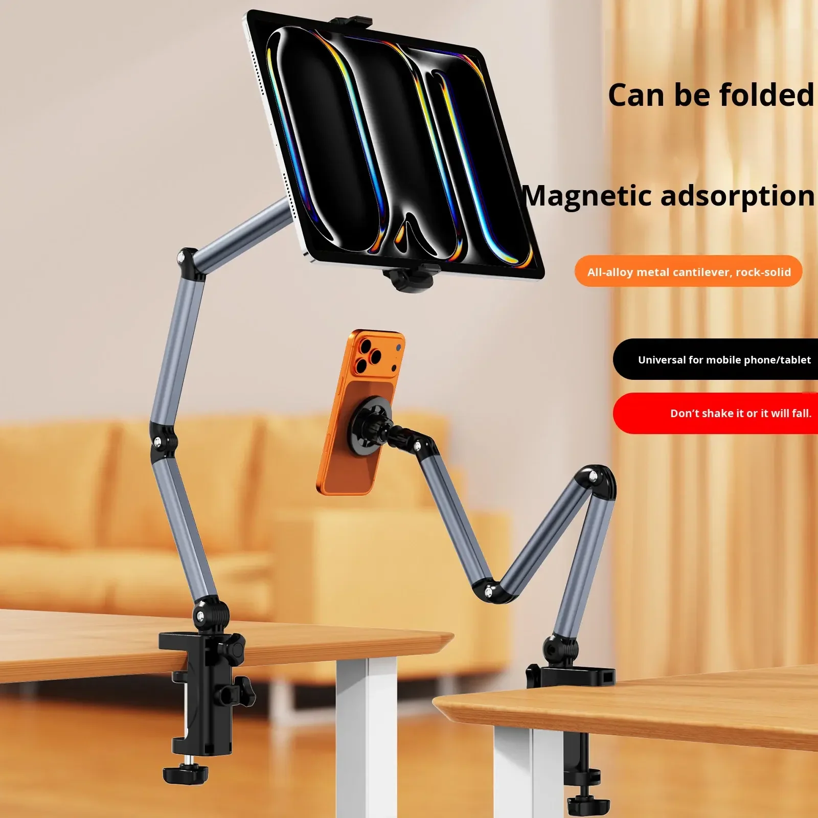 Cantilever Metal Tablet Holder with Adjustable Telescopic Arm Anti-shake Desk Support Stand for Photography and Living Room
Cantilever Metal Tablet Holder with Adjustable Telescopic Arm Anti-shake Desk Support Stand for Photography and Living Room
