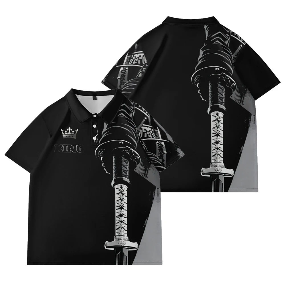 Large men's summer short sleeved lapel Long Sword Color Printed Short Sleeve T-Shirt Daily casual button polo shirt
Large men's summer short sleeved lapel Long Sword Color Printed Short Sleeve T-Shirt Daily casual button polo shirt