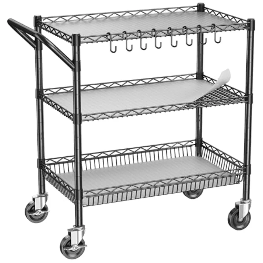 Metal Rolling Utility Cart with Wheels 3 Tier Kitchen Carts with Storage Large Service Cart 1050lbs with Handle Bar Commercial
Metal Rolling Utility Cart with Wheels 3 Tier Kitchen Carts with Storage Large Service Cart 1050lbs with Handle Bar Commercial