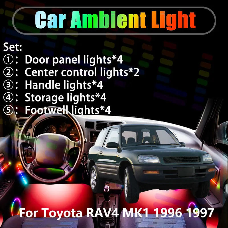 Для Toyota RAV4 MK1 1th XA10 1996 1997 2/18 в 1 Автомобильное окружающее освещение Светодиодные внутренние светодиодные фонари багажника USB RGB Ensemble Streamer
Для Toyota RAV4 MK1 1th XA10 1996 1997 2/18 в 1 Автомобильное окружающее освещение Светодиодные внутренние светодиодные фонари багажника USB RGB Ensemble Streamer