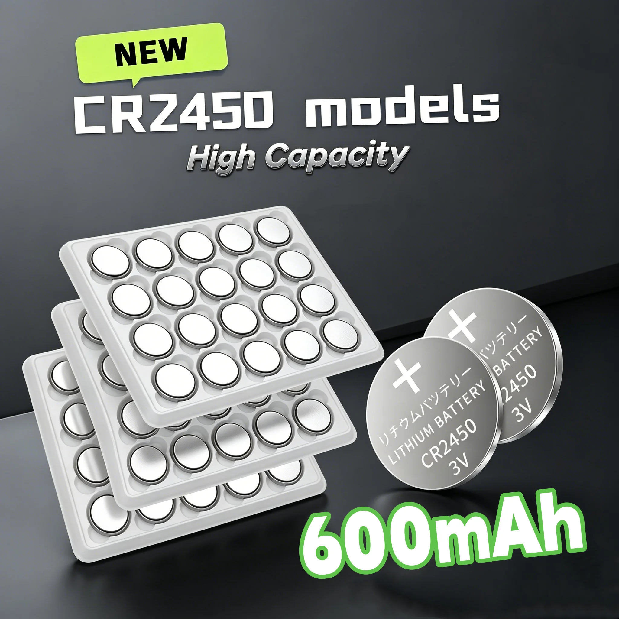 CR2450 3V Lithium Coin Cell Battery for Remote Controllers,Garage Door Openers,Calculators,Thermometers,Car Key 600mAh
CR2450 3V Lithium Coin Cell Battery for Remote Controllers,Garage Door Openers,Calculators,Thermometers,Car Key 600mAh