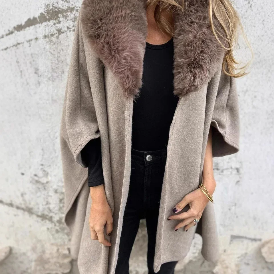 Autumn Winter New Style Fur Collar Cloak Outerwear Casual Comfortable Fashionable Loose Long Sleeve Women's Coat Jacket
Autumn Winter New Style Fur Collar Cloak Outerwear Casual Comfortable Fashionable Loose Long Sleeve Women's Coat Jacket
