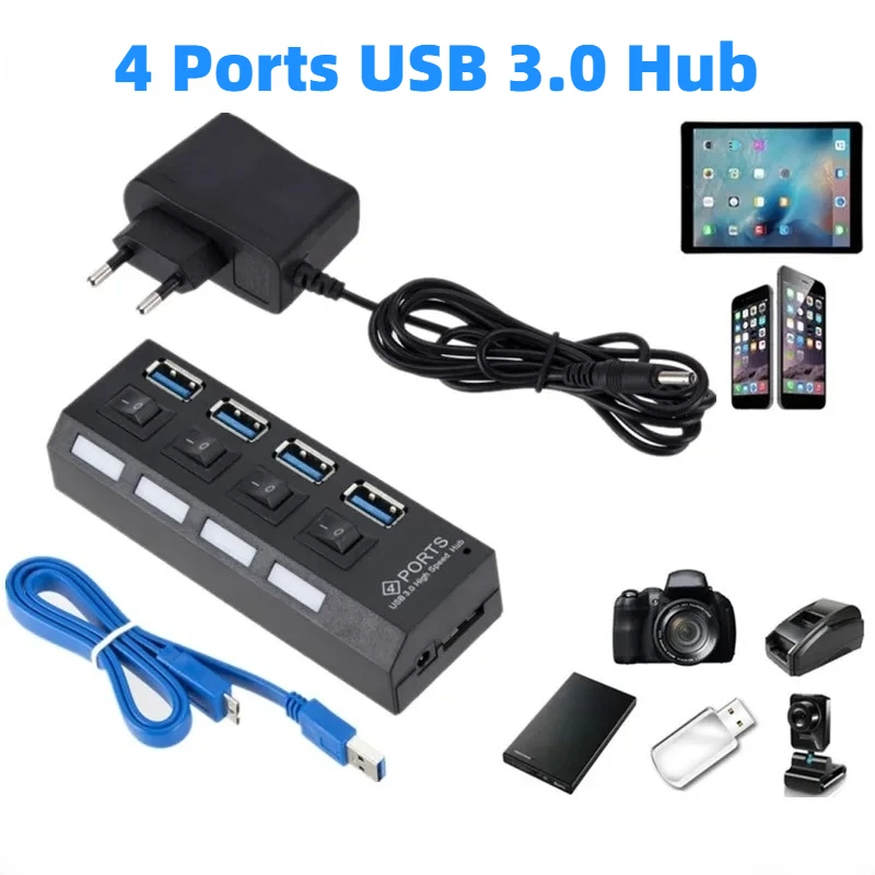 High Speed USB HUB Splitter 5Gbps Data USB 3.0 4 Ports Expander with Switches Power Adapter for PC Keyboard Mouse Printer U-disk
High Speed USB HUB Splitter 5Gbps Data USB 3.0 4 Ports Expander with Switches Power Adapter for PC Keyboard Mouse Printer U-disk