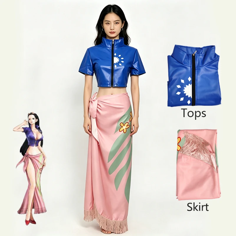 Women Nico Robin Cosplay Two-Piece Suit Blue Crop Top Pink Wrap Skirt for Halloween Comic Con Anime Role Play Outfit
Women Nico Robin Cosplay Two-Piece Suit Blue Crop Top Pink Wrap Skirt for Halloween Comic Con Anime Role Play Outfit