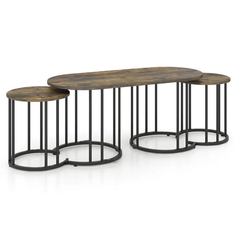 Nesting Coffee Table Set of 3 with Faux Marble Tabletop and Powder-coated Gold Metal Frame-Rustic Brown
Nesting Coffee Table Set of 3 with Faux Marble Tabletop and Powder-coated Gold Metal Frame-Rustic Brown