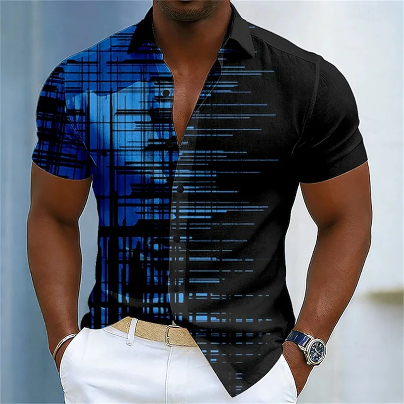 Men's color-blocked abstract striped short-sleeved shirt, summer fashion casual men's shirt, Hawaiian shirt, sizes XS-6XL.
Men's color-blocked abstract striped short-sleeved shirt, summer fashion casual men's shirt, Hawaiian shirt, sizes XS-6XL.