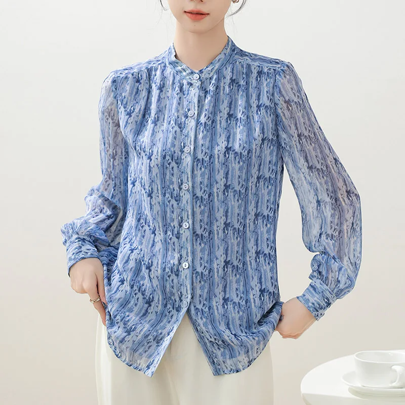 2025 Fashion Long Sleeve Stand Collar Spring Women Shirt Print Blue Shirt Chiffon Blouse Women Tops Camisas De Mujer Blusas N525
2025 Fashion Long Sleeve Stand Collar Spring Women Shirt Print Blue Shirt Chiffon Blouse Women Tops Camisas De Mujer Blusas N525