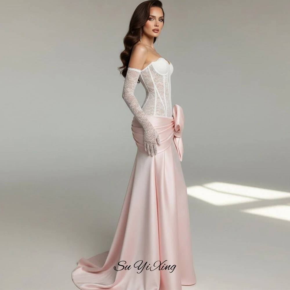 Luxury Appliques Lace Customized Robe de soirée High Quality Satin Prom Dress with Bow Temperament Mermaid Evening Dresses
Luxury Appliques Lace Customized Robe de soirée High Quality Satin Prom Dress with Bow Temperament Mermaid Evening Dresses